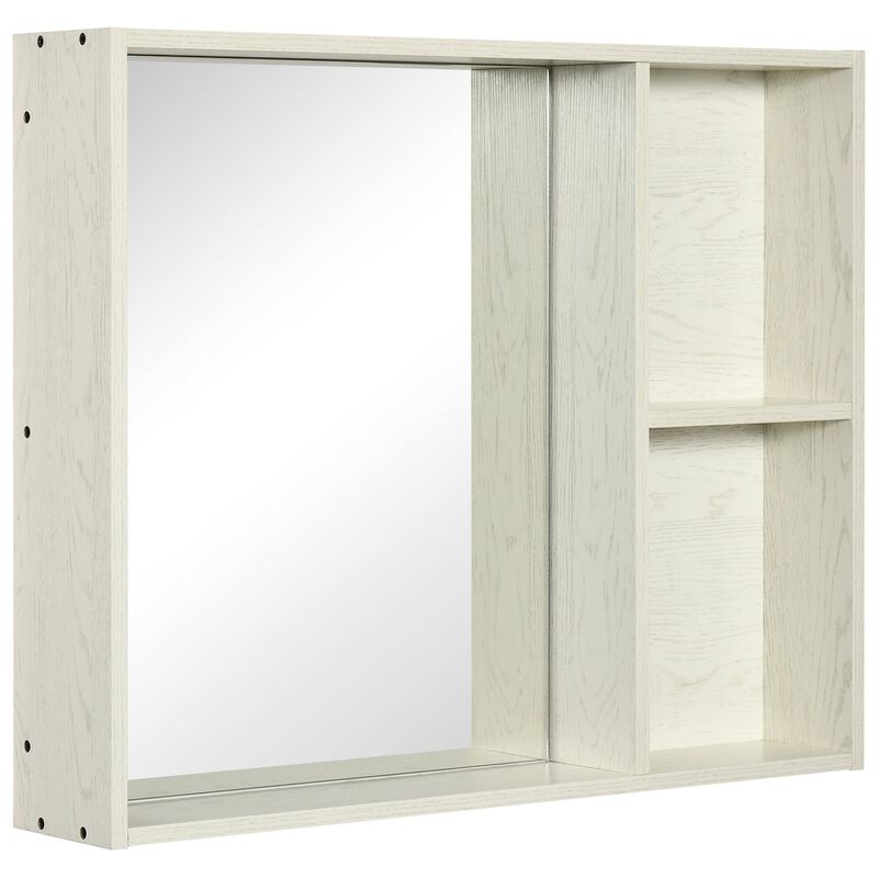 White Bathroom Storage: 31.5x25.5" Mirrored 2-Tier Wall Cabinet
