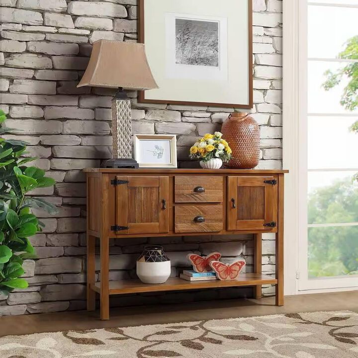 Hivvago Farmhouse Solid Wood Sofa Table with Storage Drawers