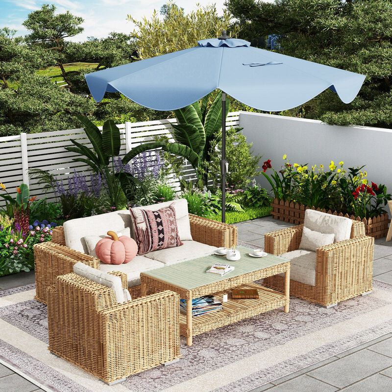 Mondawe 9 FT Patio Umbrella with Crank Handle and Push Button Tilt