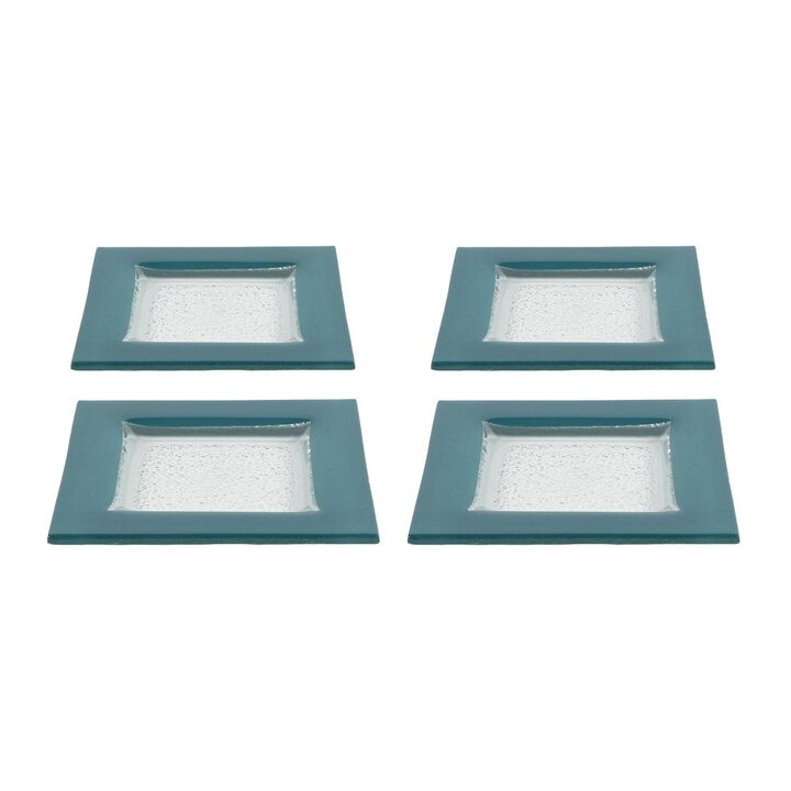 Turgla Fusion Glass 6" x 6" Square Blue Glass Plate (Set of 4)