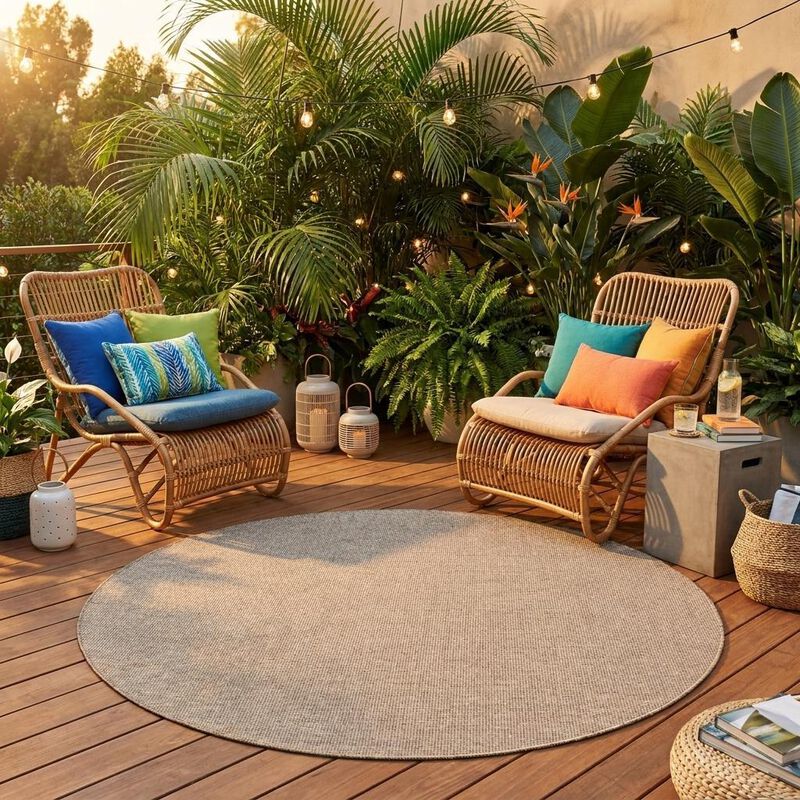 HomeRoots Round Indoor Outdoor Area Rug image number 1
