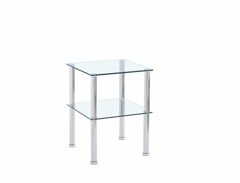 HomeRoots Set of Two Clear and Silver Glass and Metal Square End Tables With Shelf image number 2