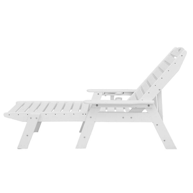 Outdoor Chaise Lounge Chair, 6-Position Adjustable HDPE Recliner with Cup Holder image number 9