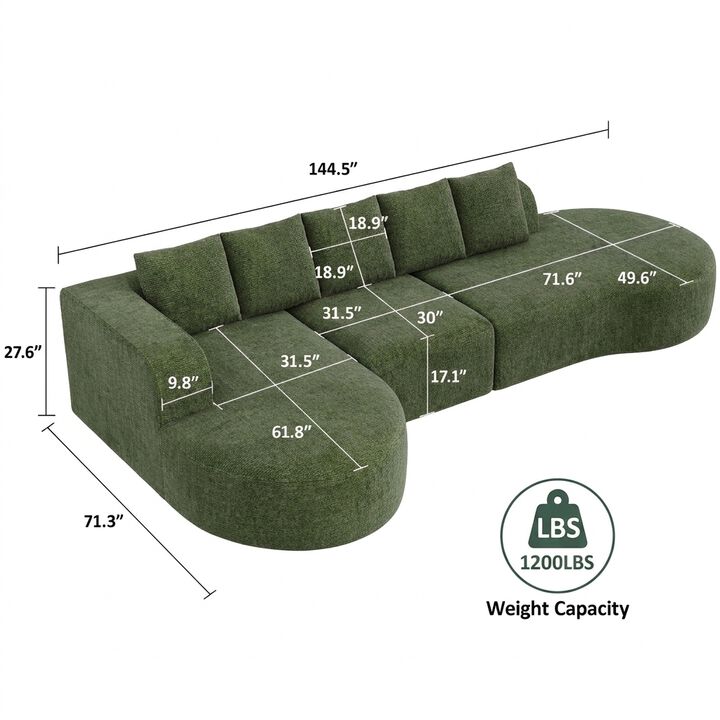 Vipbear 144 Inch Oversized Modular Sectional Sofa, Deep Seat 5-Seater Chenille Boneless Cloud Couch
