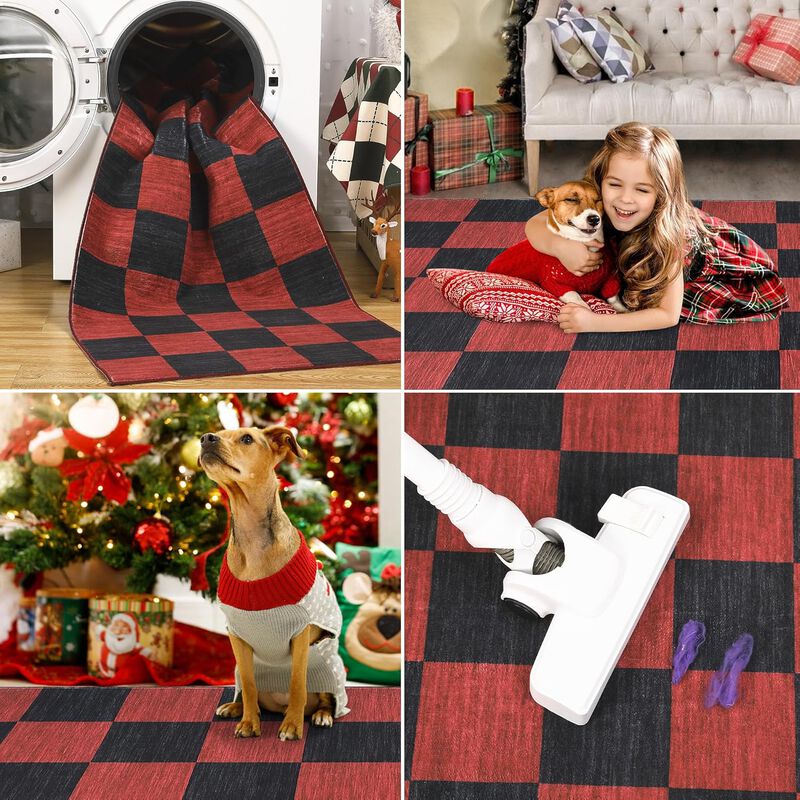 Christmas Area Rug, Christmas Plaid Rugs Office Carpet Washable Doormat Xmas Holiday Decor Non Slip image number 4