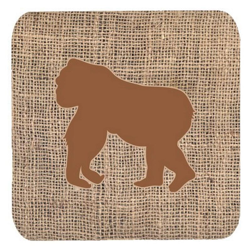 Caroline's Treasures BB1129-BL-BN-FC Gorilla Burlap and Brown Foam Coasters (Set of 4), 3.5 H x 3.5 W, Multicolor