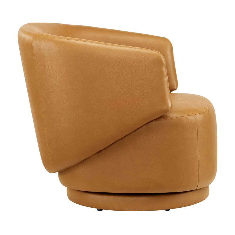 Celestia Vegan Leather Fabric and Wood Swivel Chair Brown EEI-6358-TAN image number 3