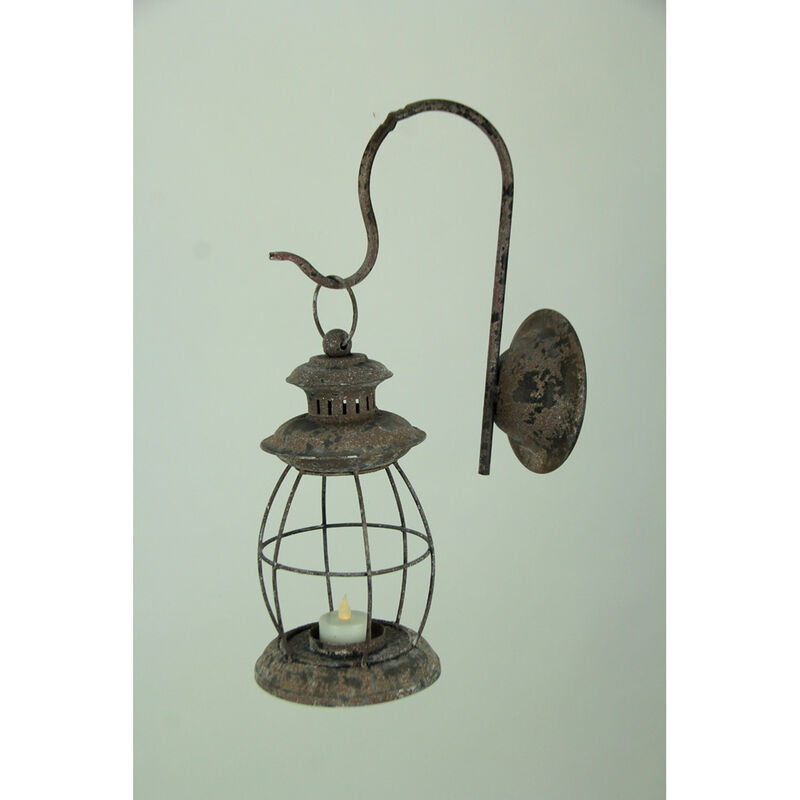 Distressed Metal Vintage Lantern Wall Mounted Candle Sconce image number 1
