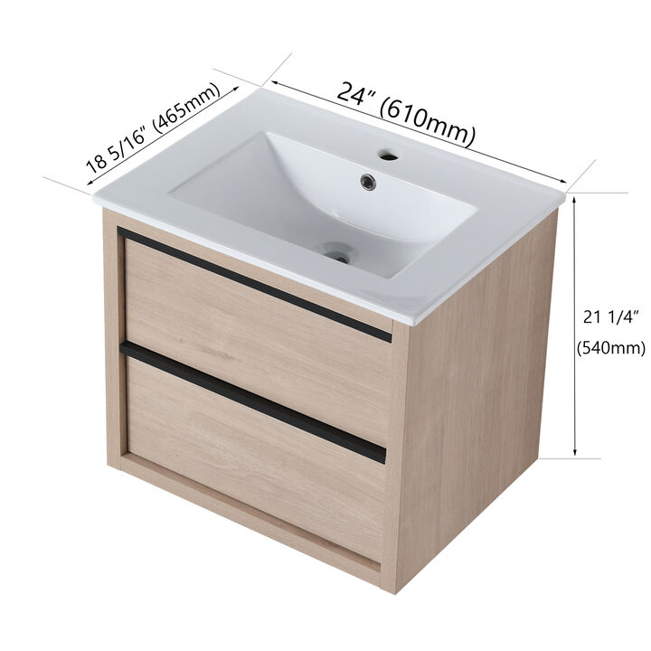 24" Bathroom Vanity with 2 Soft Close drawers, White Ceramic Basin-BVA02524PLO-G-BL9060B(W1286S00034)