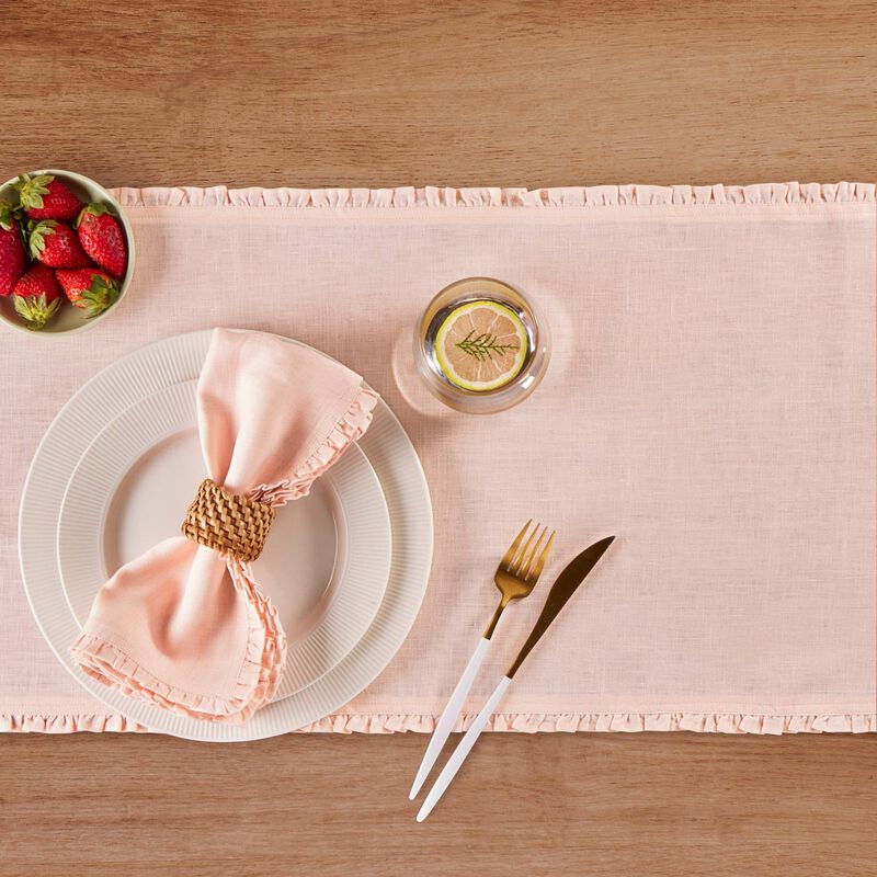Solino Home Juliette Ruffle 100% Linen Table Runner &ndash; Handcrafted, Machine Washable, Perfect for Holiday and Everyday Dining