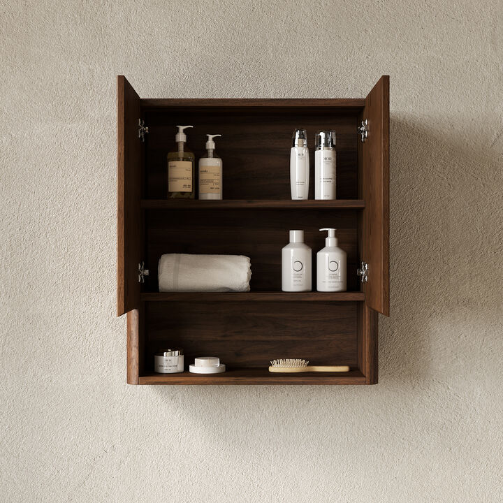 ELEMENT ACE Wall-Mounted Striped Bathroom Cabinet with Doors, Shelf and Open Storage Compartment Over The Toilet Storage Solution