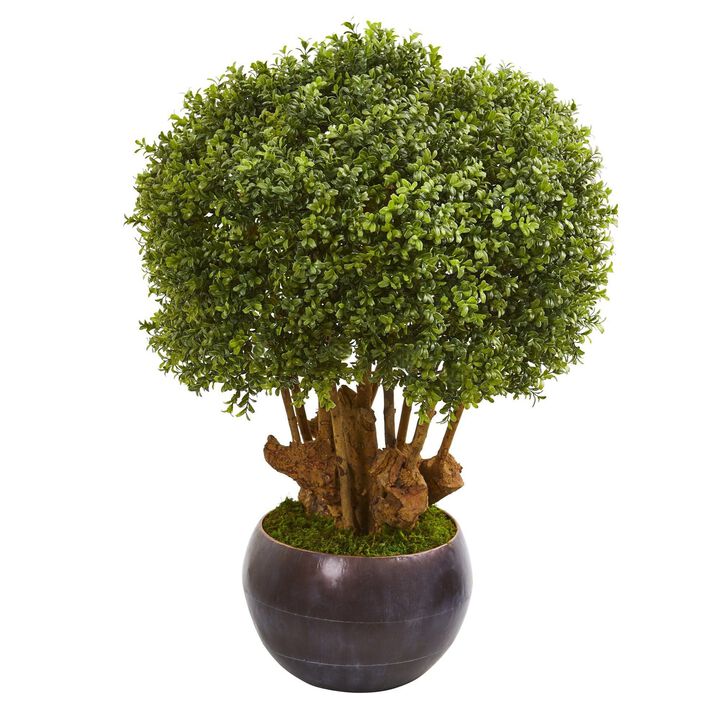 Nearly Natural 38-in Boxwood Artificial Topiary Tree in Bowl (Indoor/Outdoor)