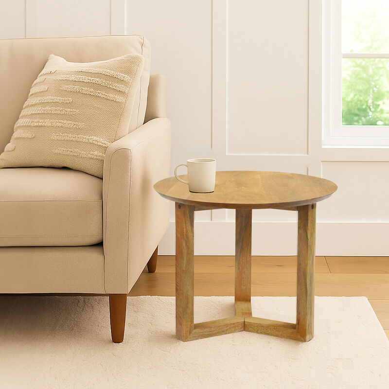 Nina 18.5" Round Handcrafted Side End Table | Natural Brown Mango Wood