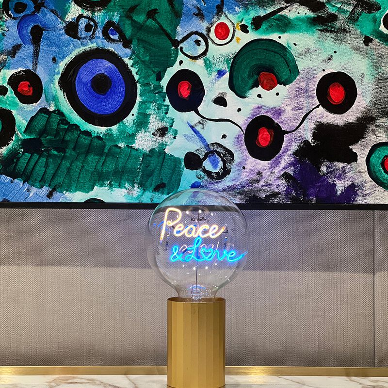 Bulb PEACE AND LOVE Amber/ Blue with Base Table Lamp PORTABLE Pop image number 2