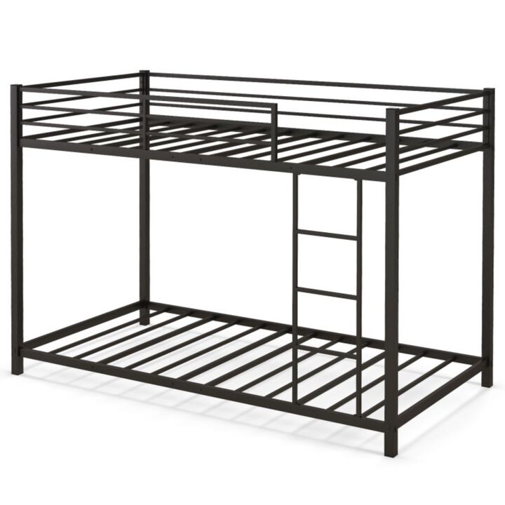 Hivvago Low Profile Twin Over Twin Metal Bunk Bed with Full-length Guardrails