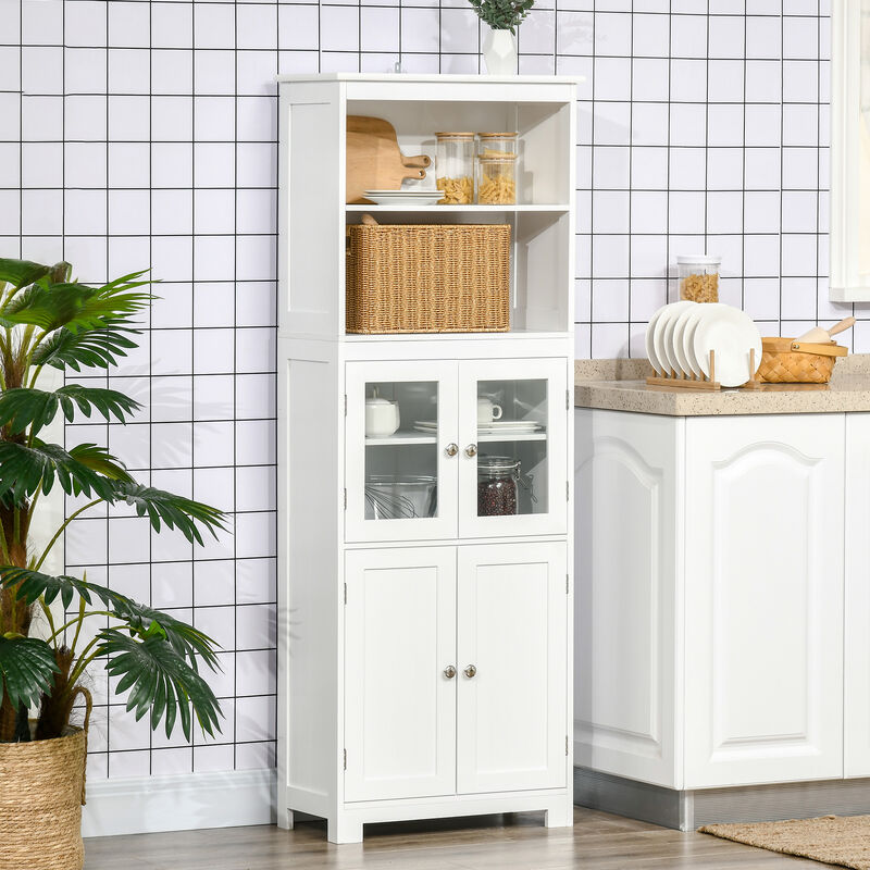 63" Buffet with Hutch Freestanding Storage Cabinet w/ Glass Door, Shelves, White