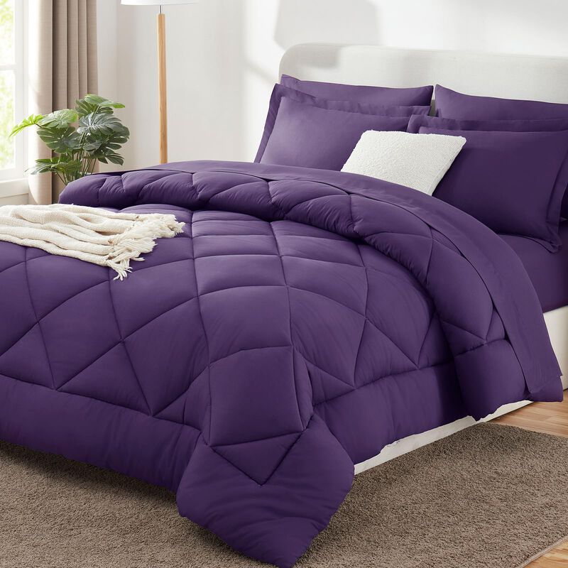 CozyLux Queen Comforter Set with Sheets 7 Pieces Bed in a Bag Purple All Season Bedding Sets with Comforter, Pillow Shams, Flat
