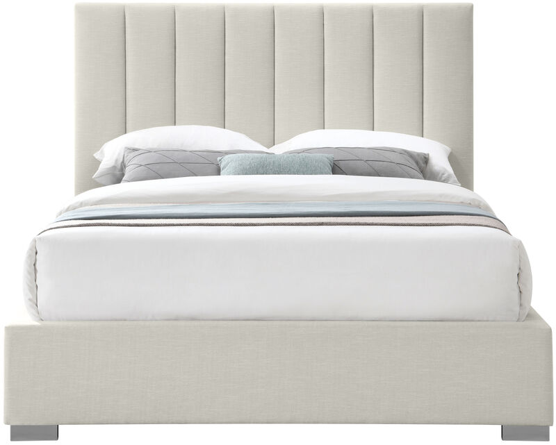Meridian Furniture Pierce Beige Linen Textured Fabric Queen Bed image number 5