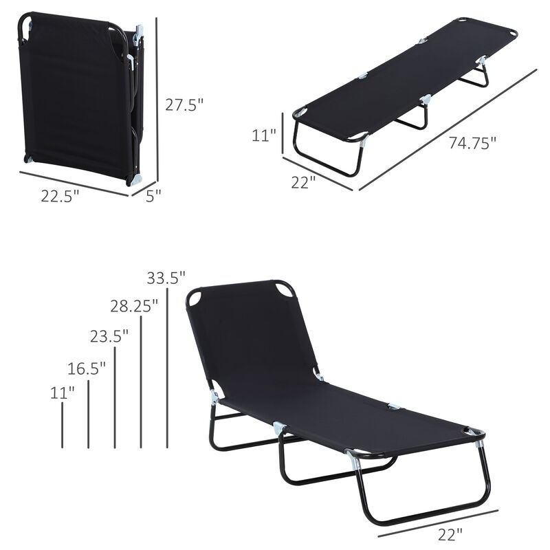 5-Position Poolside Lawn Reclining Beach Chair Chaise Lounge Folding Sun Lounger