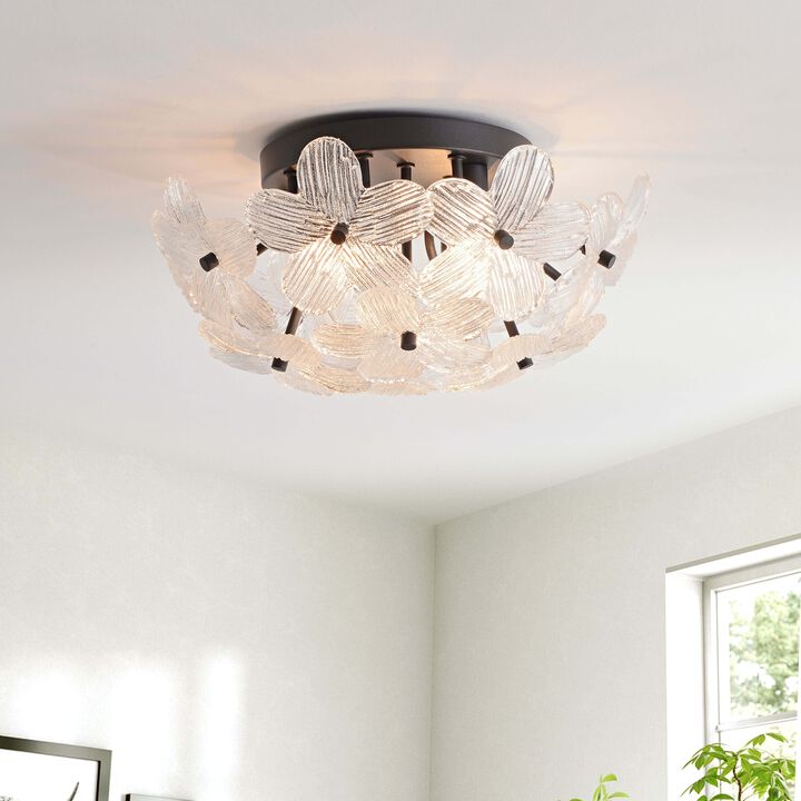 Estrella Modern 3-Light 16" Black Clear Glass Flower Flush Mount