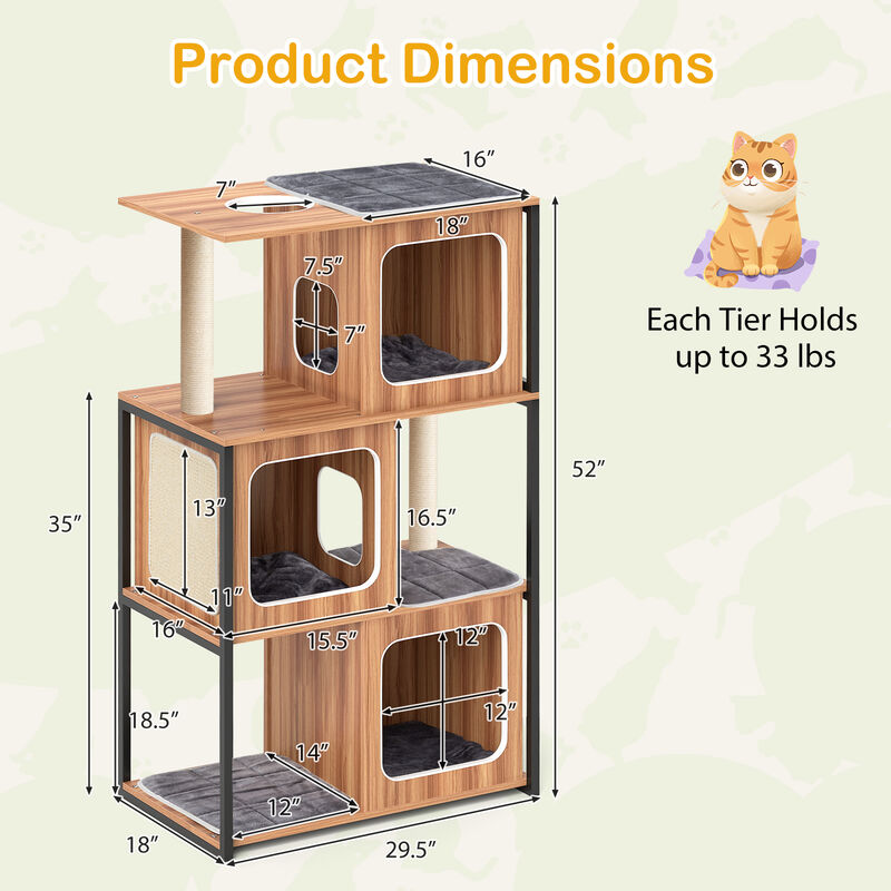 Designer Cat Tree with Metal Frame, Platforms, and Sisal Scratchers