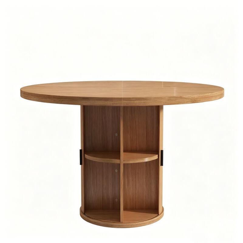 Vipbear 35.43" Round Dining Table for 4, Modern Wooden Kitchen Table with Built-in Storage Shelves image number 0