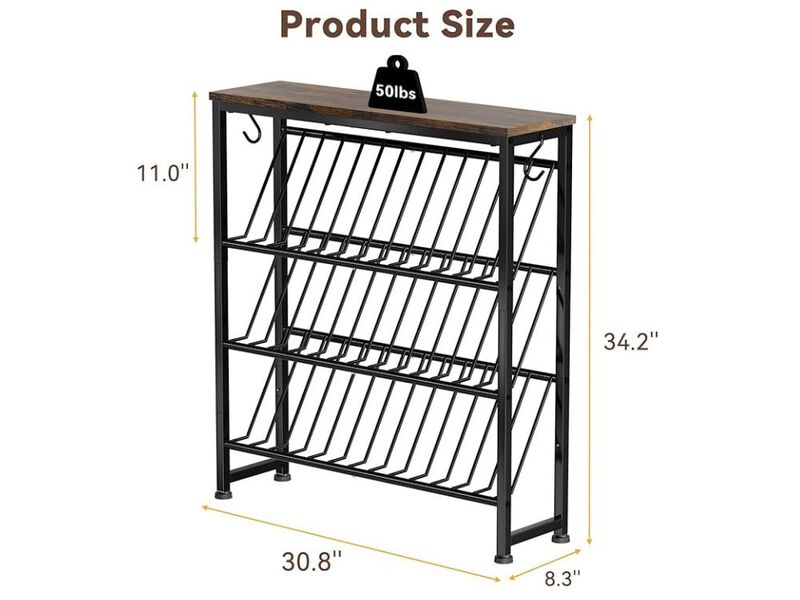 Slim Entryway Metal Shoe Storage Bench 4 Tier Closet Brown image number 2
