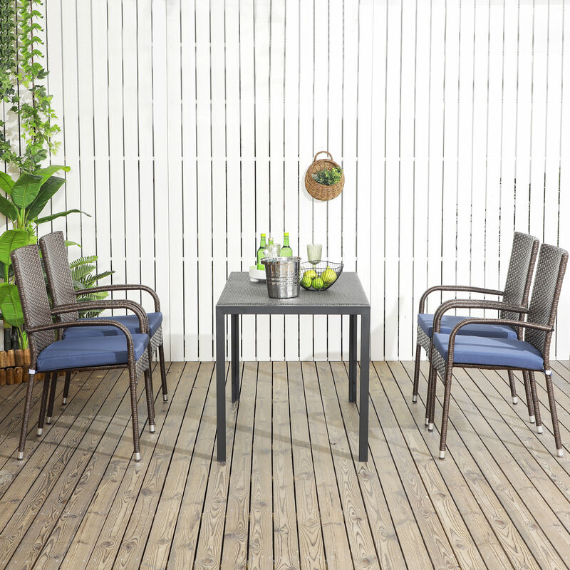 Outsunny Outdoor Dining Chairs w/ Cushion, Patio Wicker Dining Chair, Blue