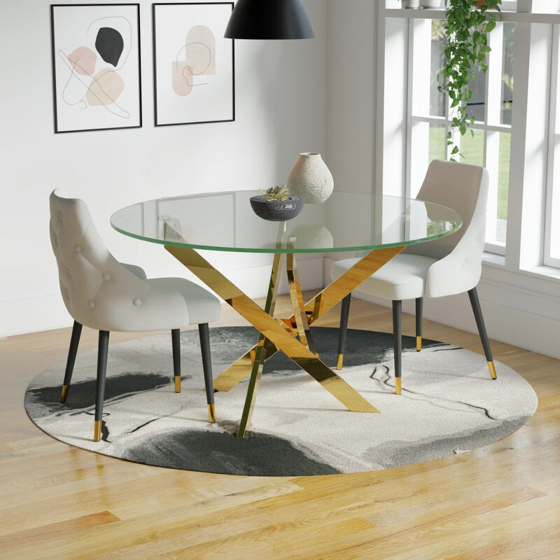 48" ROUND DINING TABLE W/ GLASS TOP AND GOLD LEGS