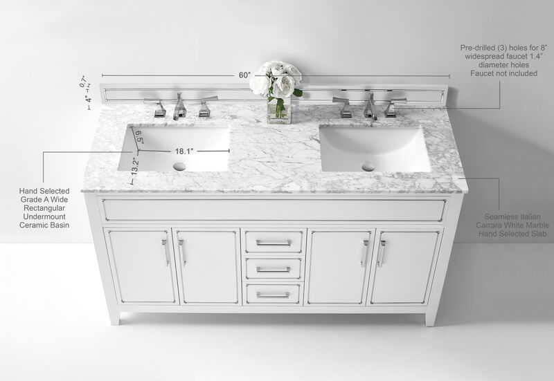 Aspen 60 in. Bath Vanity Set in White