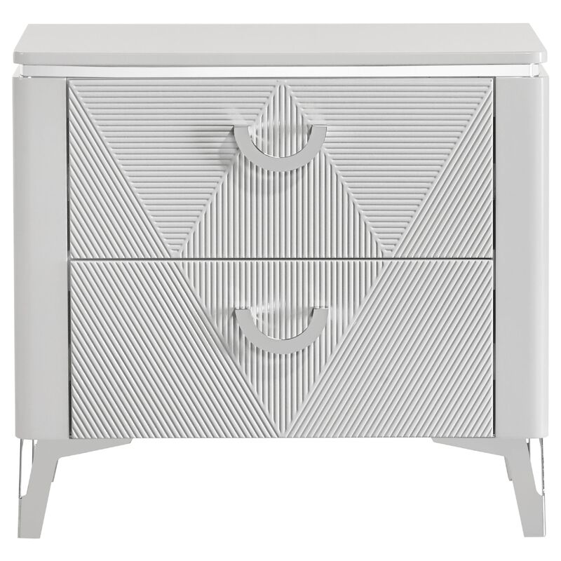 Ivana Nightstand with 2 Drawers, White Geometric Texture Wood 25 Inch image number 2