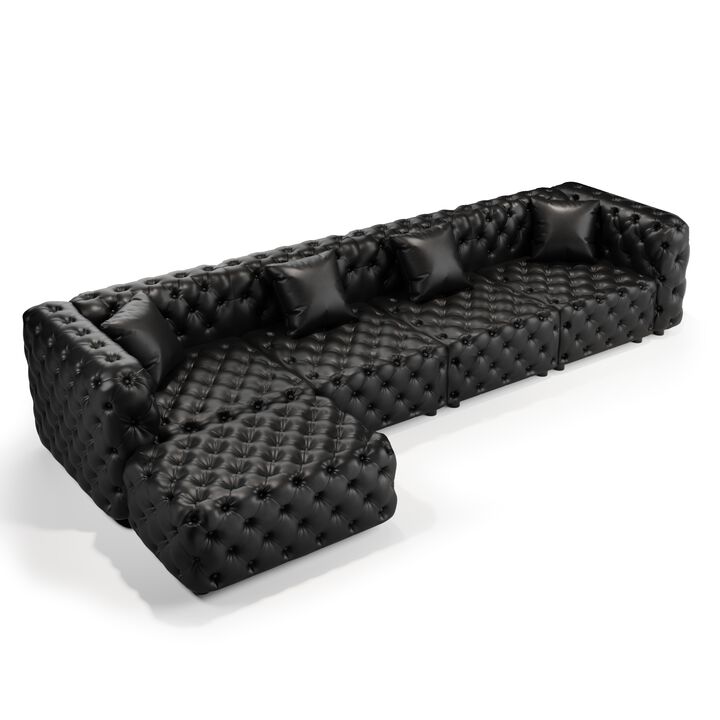 Whisen 4-Seat Modern Modular Sectionals with 4-Seat & 1 Ottoman, Faux Leather Upholstered, for Living Room
