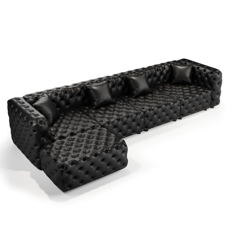 Whisen 4-Seat Modern Modular Sectionals with 4-Seat & 1 Ottoman, Faux Leather Upholstered, for Living Room image number 0