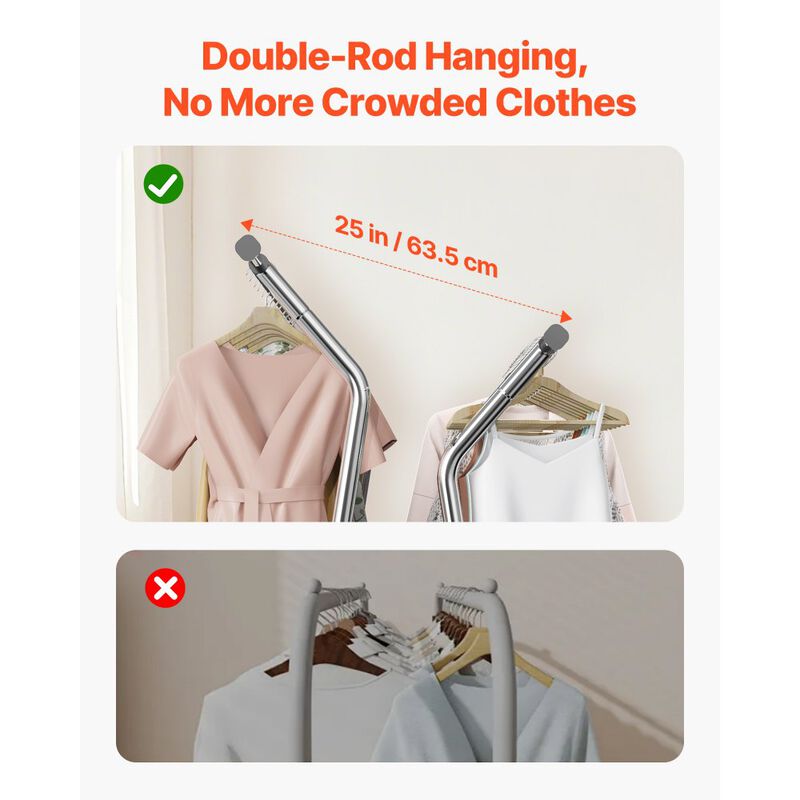 Heavy Duty Clothes Rack with Wheels Double Rods and Storage Basket image number 5