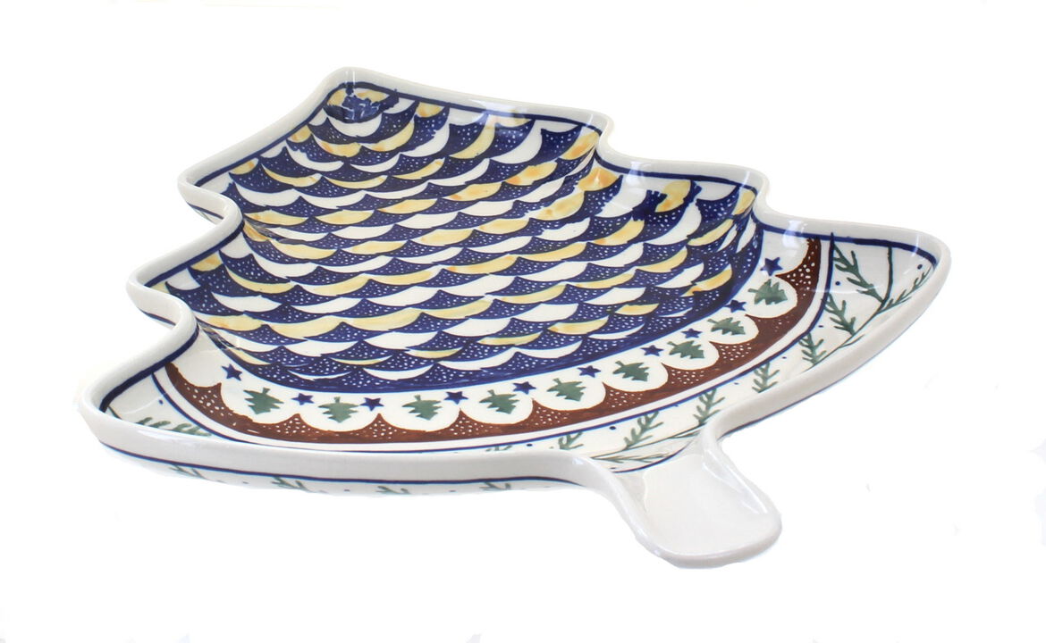 Blue Rose Polish Pottery Winter Nights Christmas Tree Plate