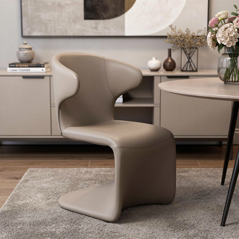 HomeRoots Light Brown Faux Leather Wing Back Dining Side Chair image number 1