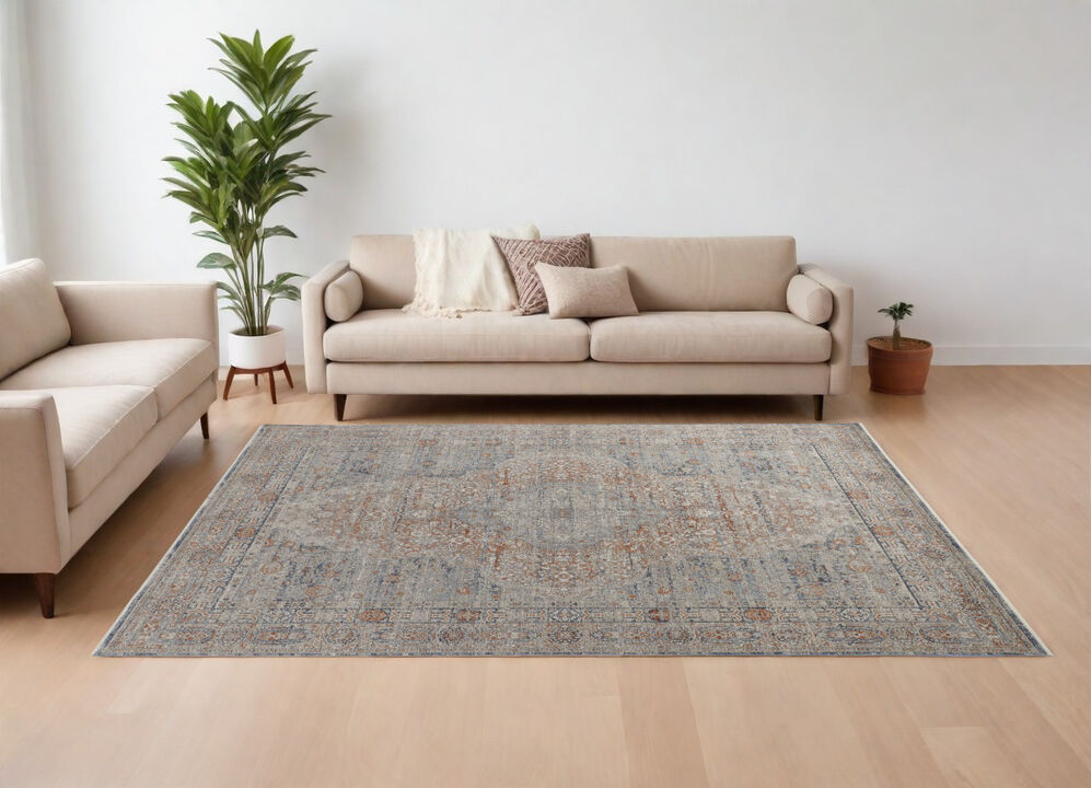 HomeRoots Oriental Power Loom Worn Faded Area Rug With Fringe