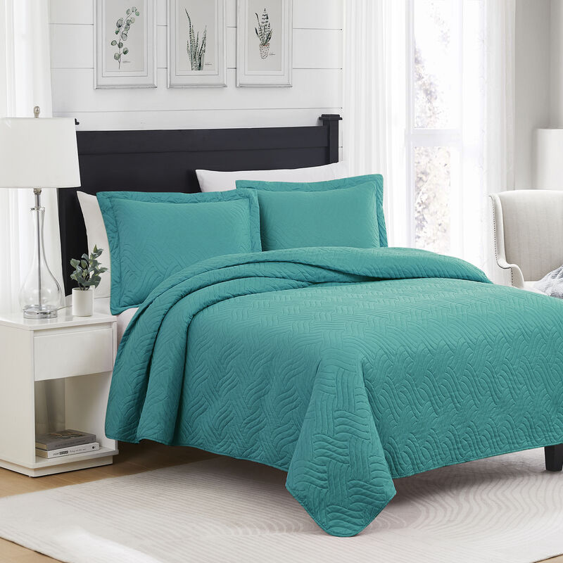 RT Designers Collection Ruby 3pc Pinsonic High Quality All Season Quilt Set for Revitalize Bedroom King  Turquoise