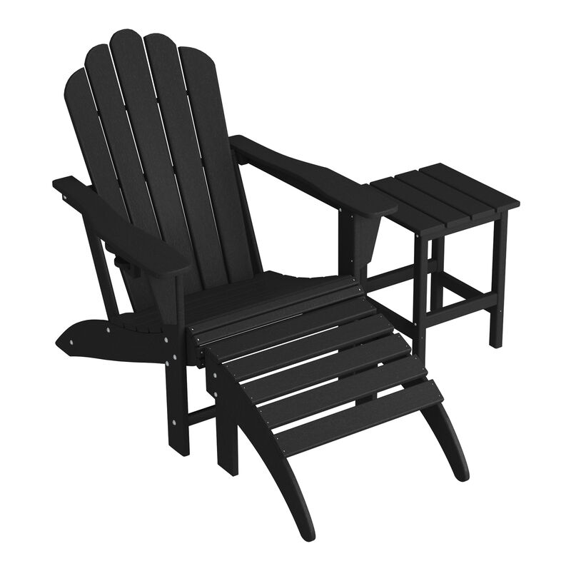 WestinTrends 3-Piece Adirondack Chair with Cup Holder and Folding Ottoman and Table Set