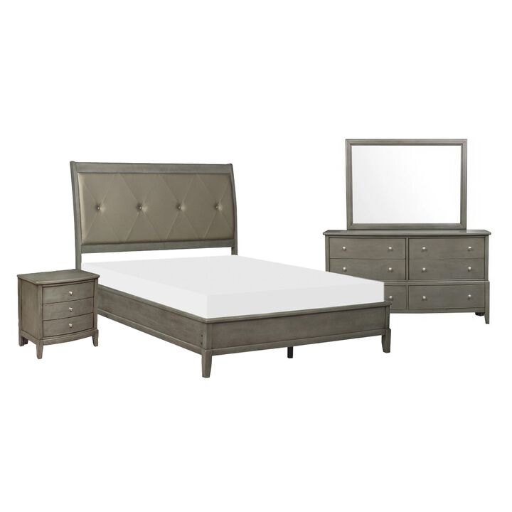 Beli 4 Pc Full Size Bedroom Set, Button Tufted Headboard, Gray