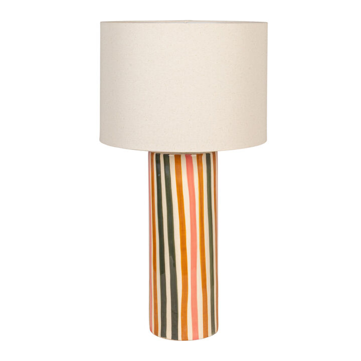 Multicolor Stripe Stoneware Table Lamp with Linen Shade