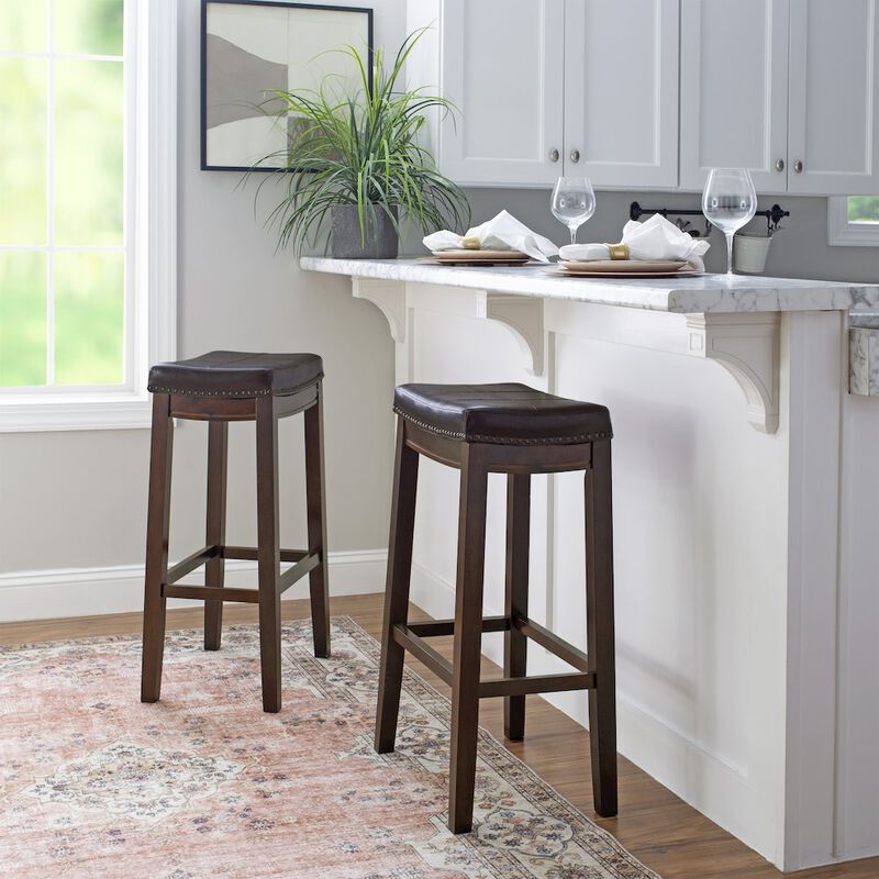 Linon Classic Bar Stool with Faux Leather Padded Seat image number 2