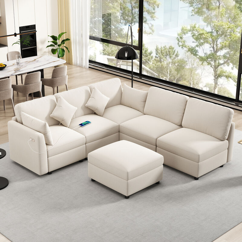 Merax Sectional Sofa Modular Sofa U-shaped Sofa Couch Sofa Bed L-shaped Sofa with a Movable Ottoman