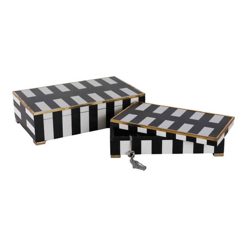 S/2 12/14" Gold Footed Boxes, Black/white image number 1