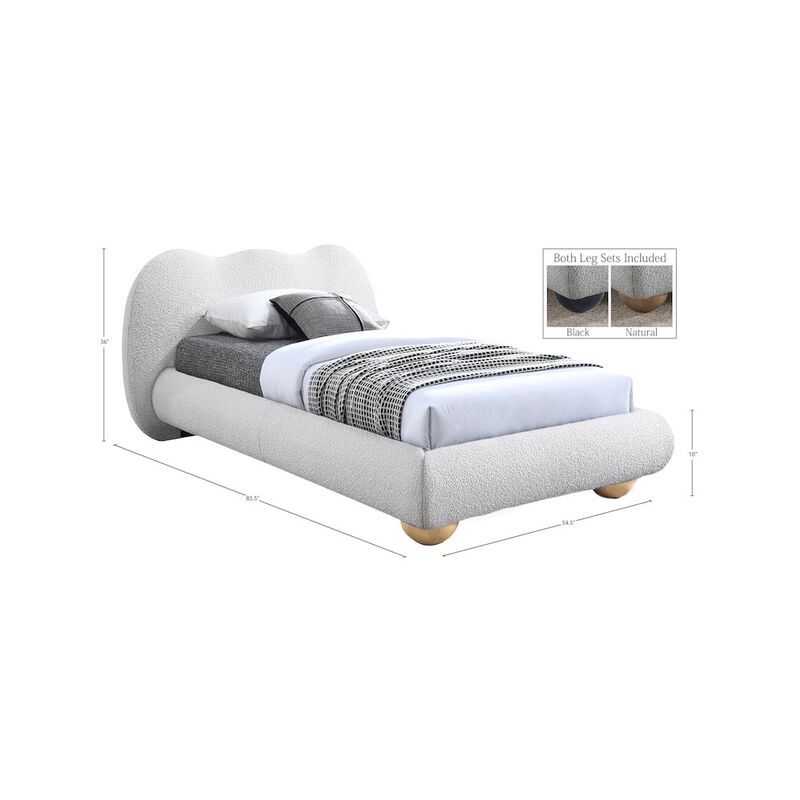 Meridian Furniture Hyde Cream Boucle Fabric Twin Bed