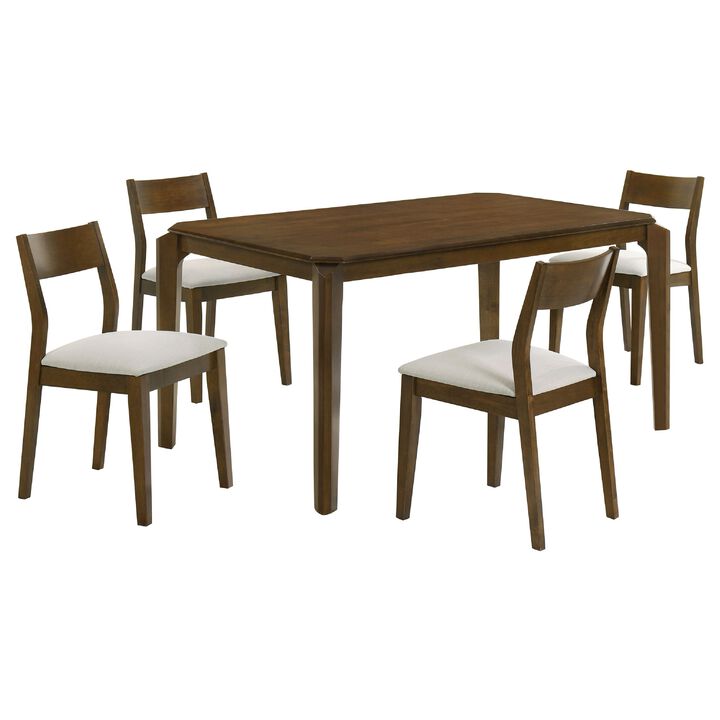 Montena 5pc Dining Table and 4 Chair Set, Beige, Dark Brown - Benzara