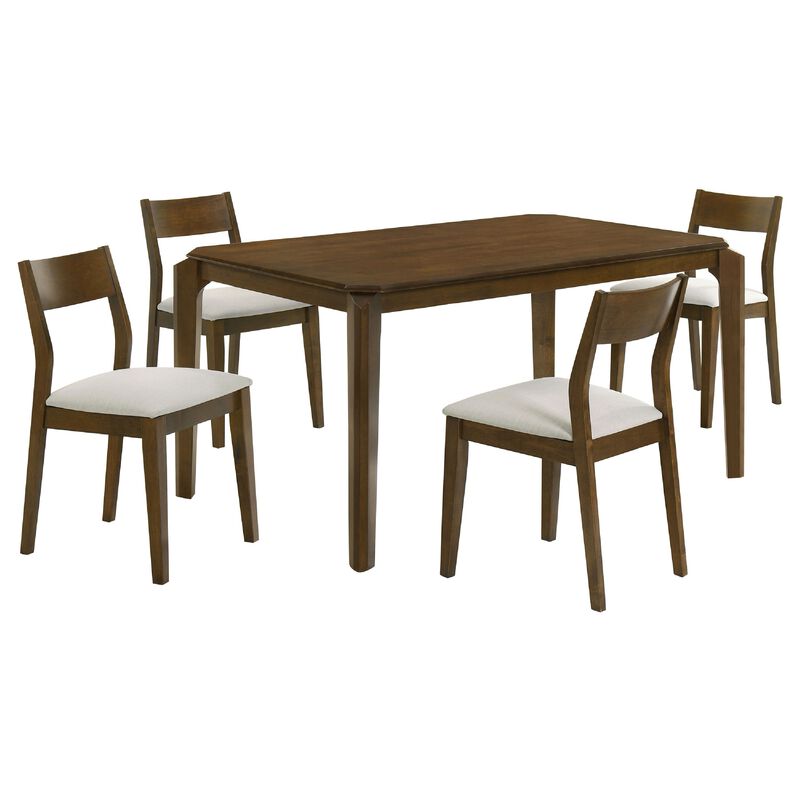 Montena 5pc Dining Table and 4 Chair Set, Beige, Dark Brown - Benzara