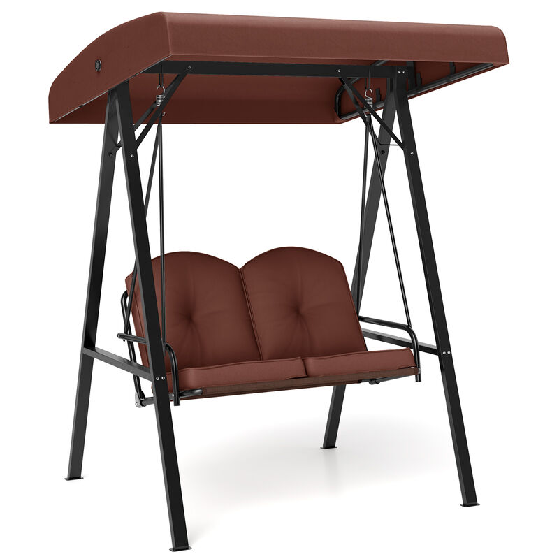 2-Person Outdoor Porch Swing with A-Frame Stand and Adjustable Canopy