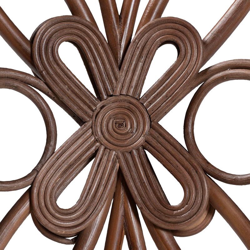 bali & pari Brama Natural Rattan Dining Chair with Decorative Backrest and Cushioned Seat, Boho Coastal Style Seating for Dining Room or Kitchen