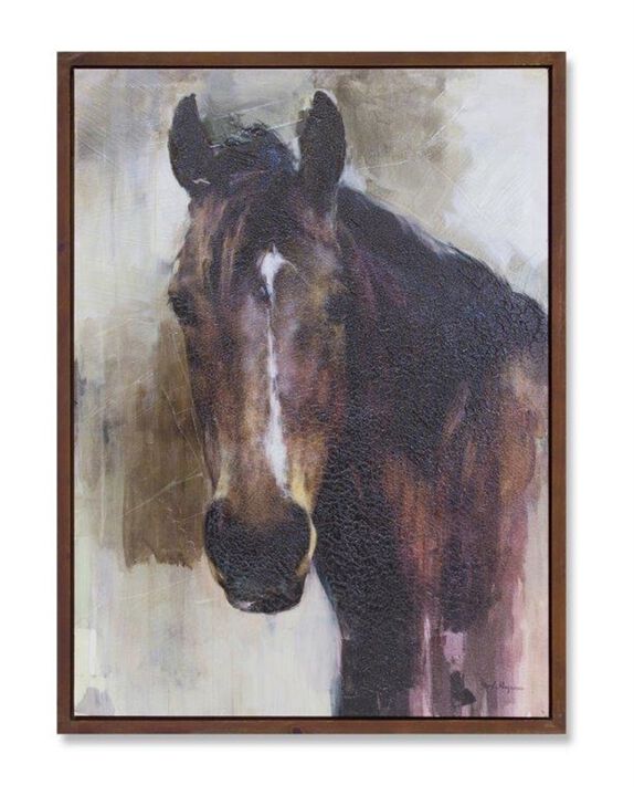 Horse Canvas Painting with Wood Frame – Rustic Equestrian Art for Home, Living Room, and Office